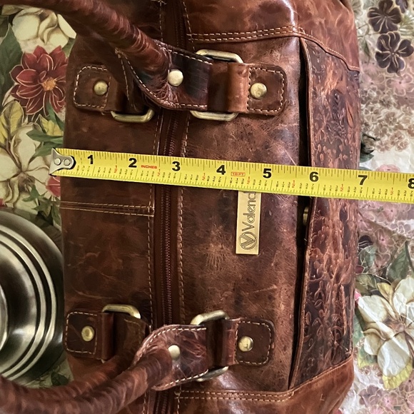 Flower Embossed Handmade Brown Leather Handbag Shoulder Bag by Valenchi - Picture 11 of 16